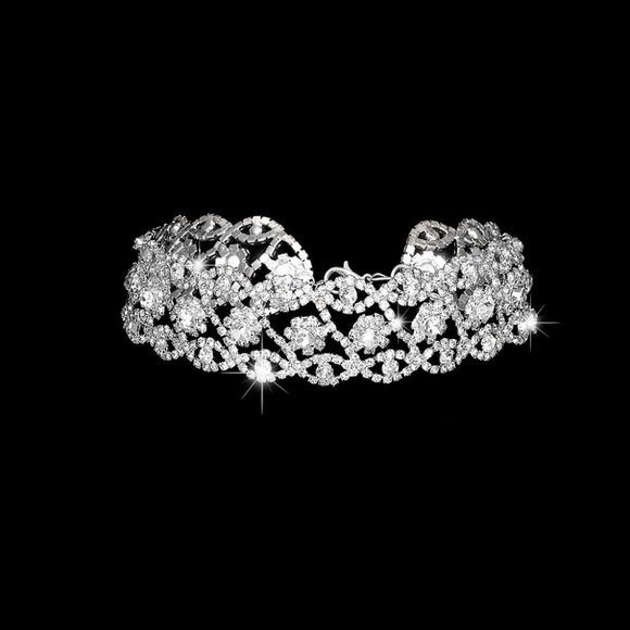 Rhinestone Choker Necklace Jewelry Silver Bling Diamond Chokers for Women Silver - Picture 2 of 7